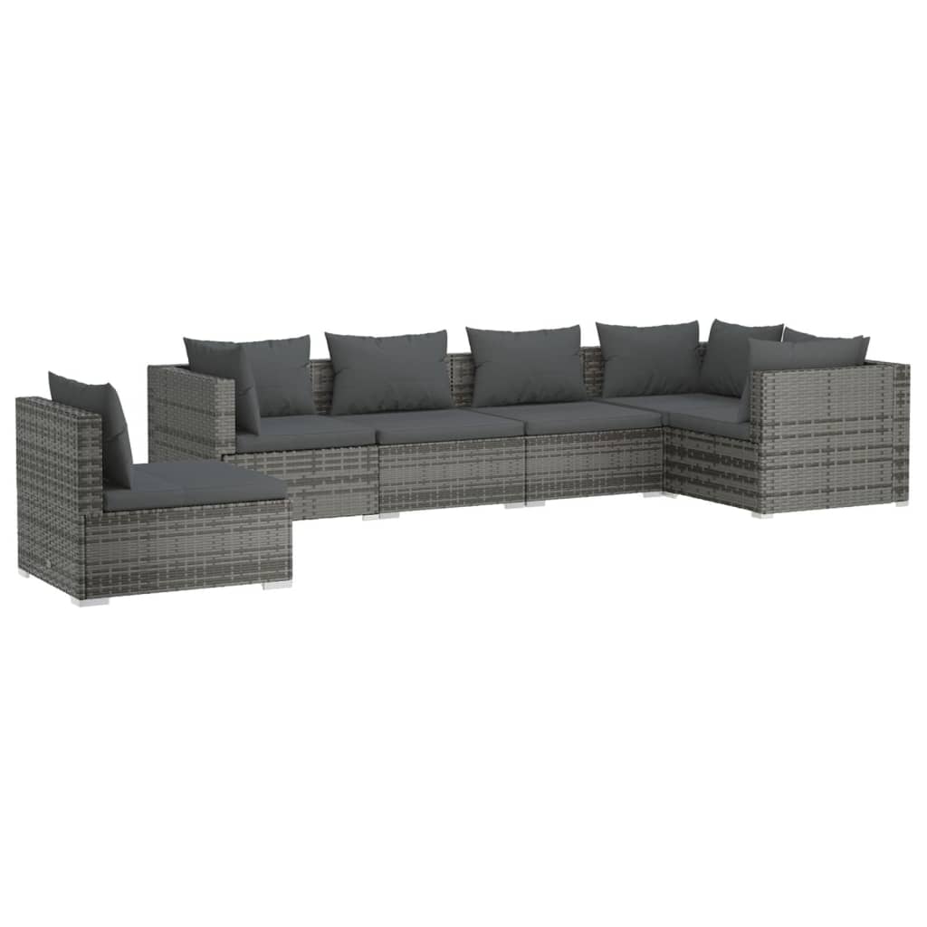 Photos - Garden Furniture VidaXL 6 Piece Patio Lounge Set with Cushions Poly Rattan Gray 