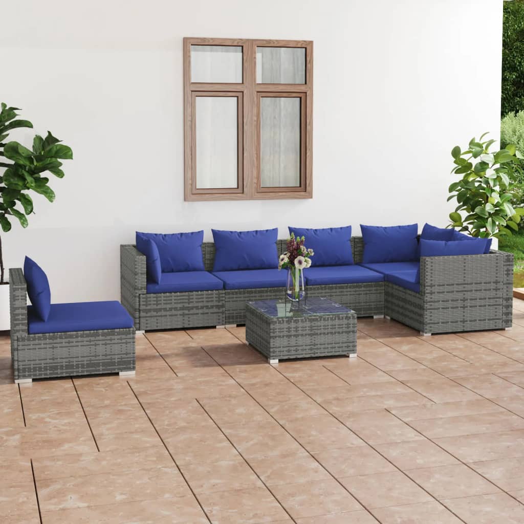 vidaXL Salon de jardin 7 pcs avec coussins Résine tressée Gris