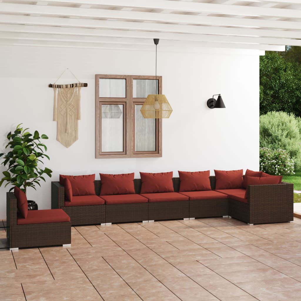 vidaXL Set mobilier de grădină cu perne, 7 piese, maro, poliratan
