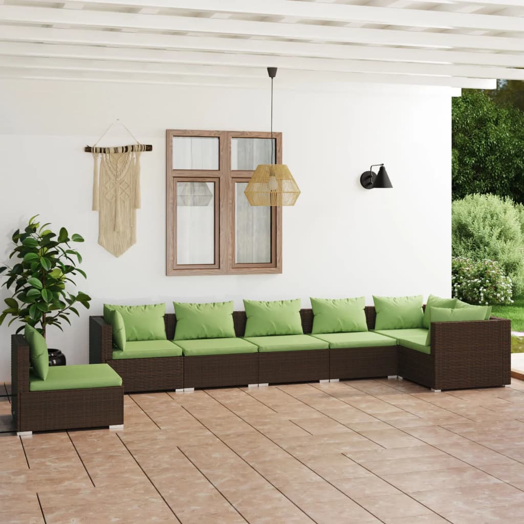 vida XL 7-tlg. Garten-Lounge-Set mit Kissen Poly Rattan Braun