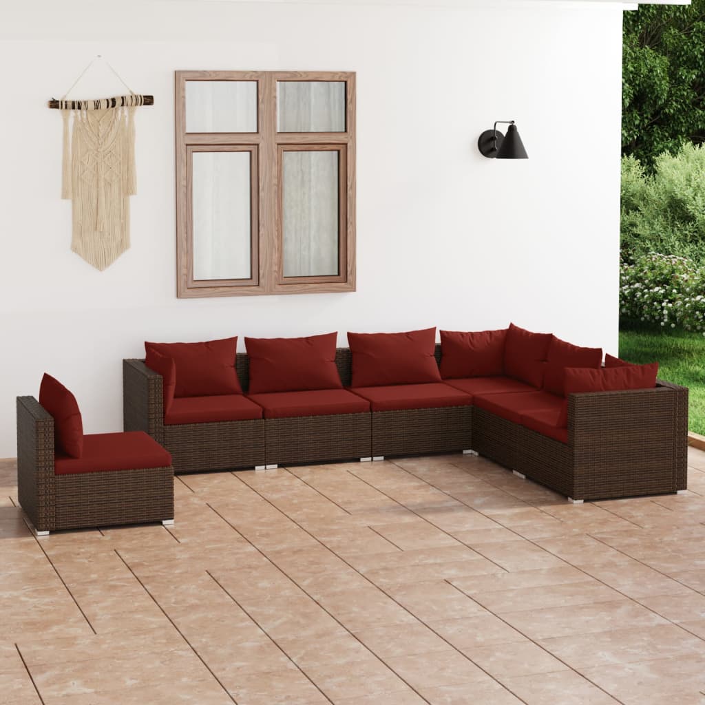 vidaXL Set mobilier de grădină cu perne, 7 piese, maro, poliratan