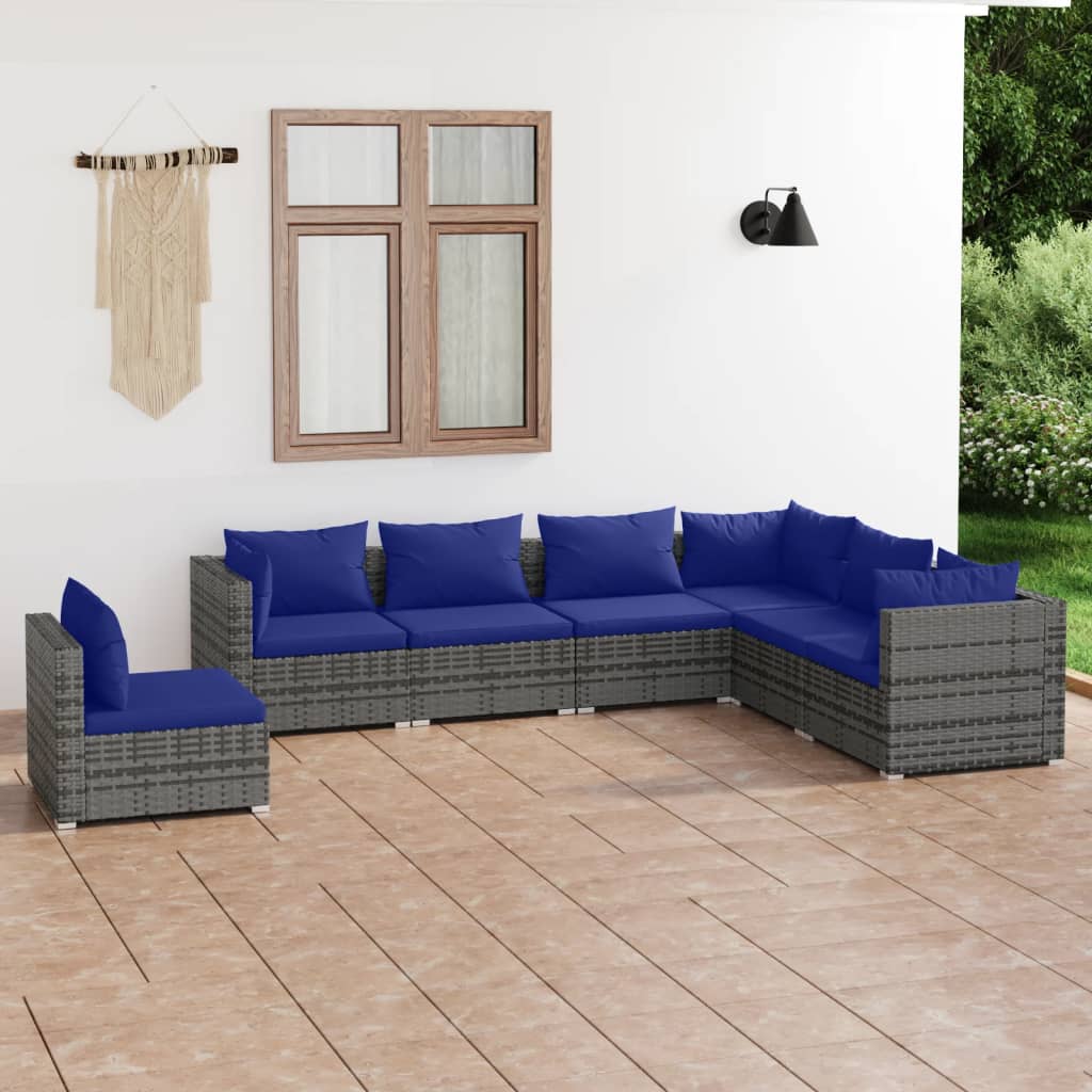 vida XL 7-tlg. Garten-Lounge-Set mit Kissen Poly Rattan Grau
