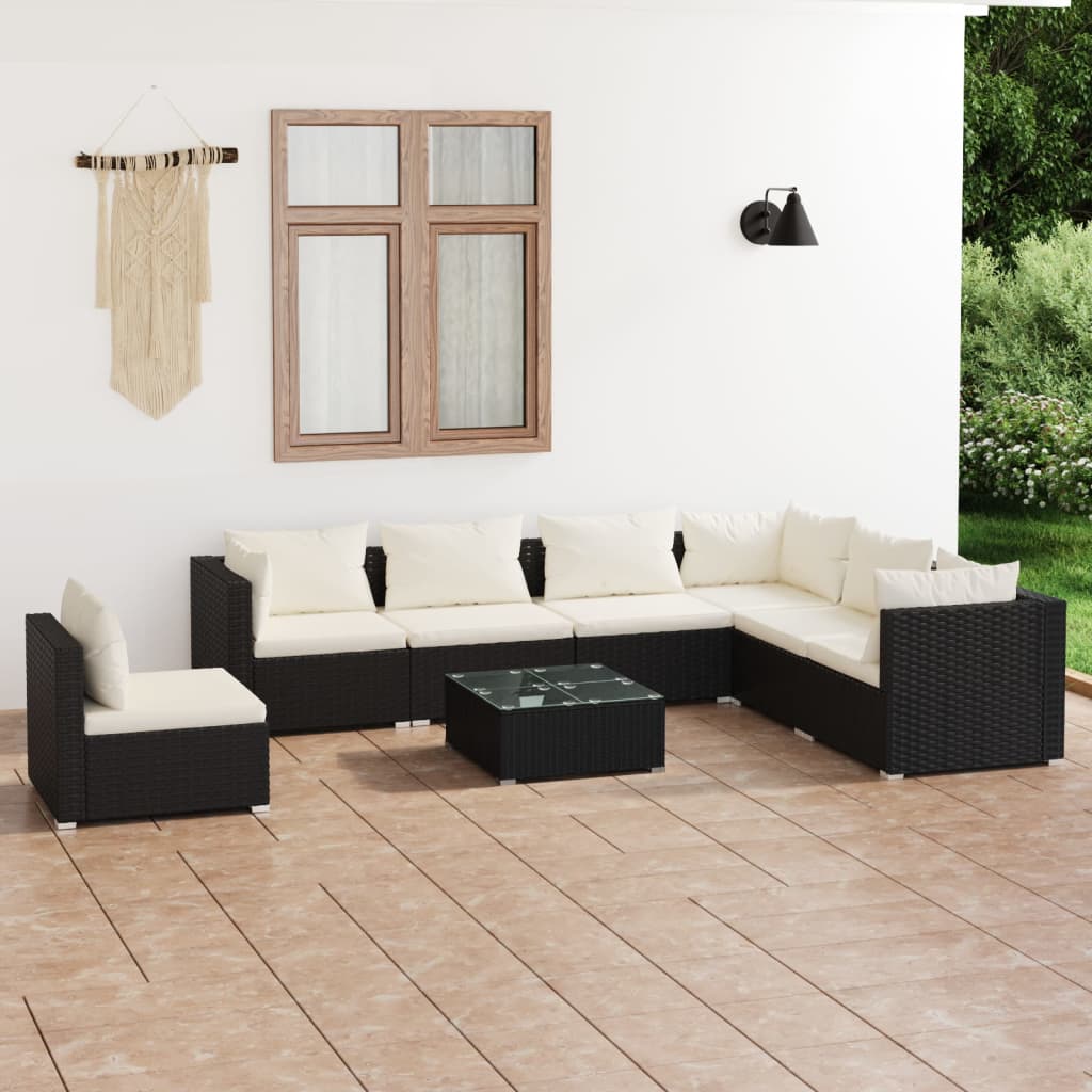 Vidaxl Set Mobilier De Gradina Cu Perne, 8 Piese, Negru, Poliratan