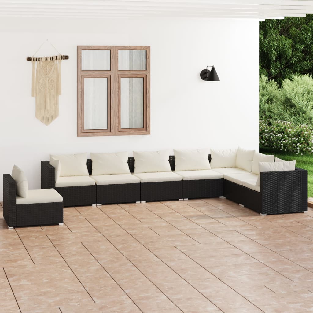 vidaXL Set mobilier de grădină cu perne, 8 piese, negru, poliratan