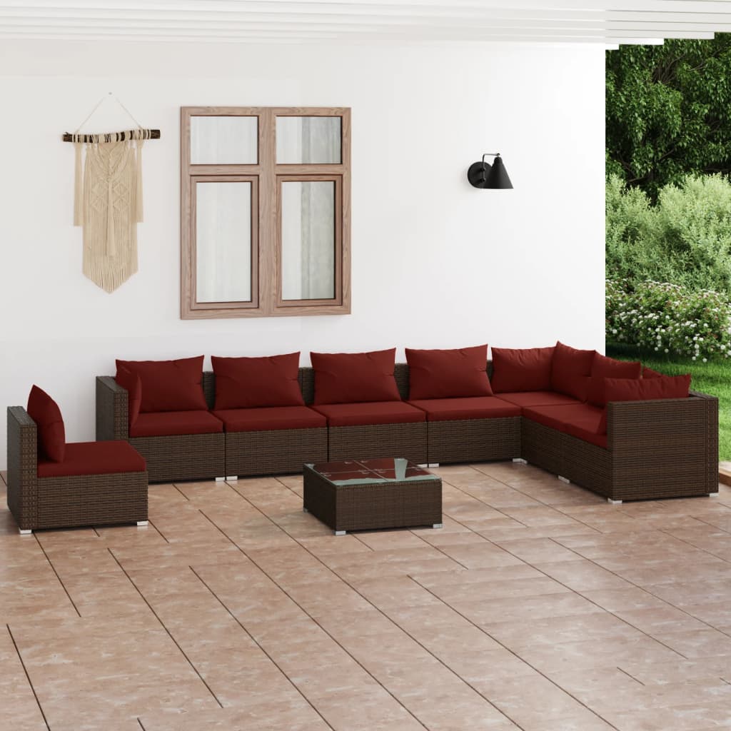 vidaXL Set mobilier de grădină cu perne, 9 piese, maro, poliratan