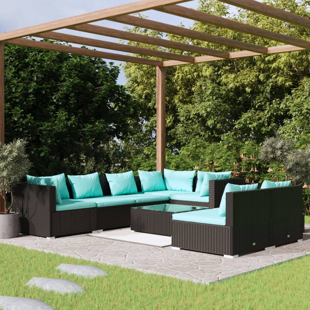 vida XL 8-tlg. Garten-Lounge-Set mit Kissen Schwarz Poly Rattan