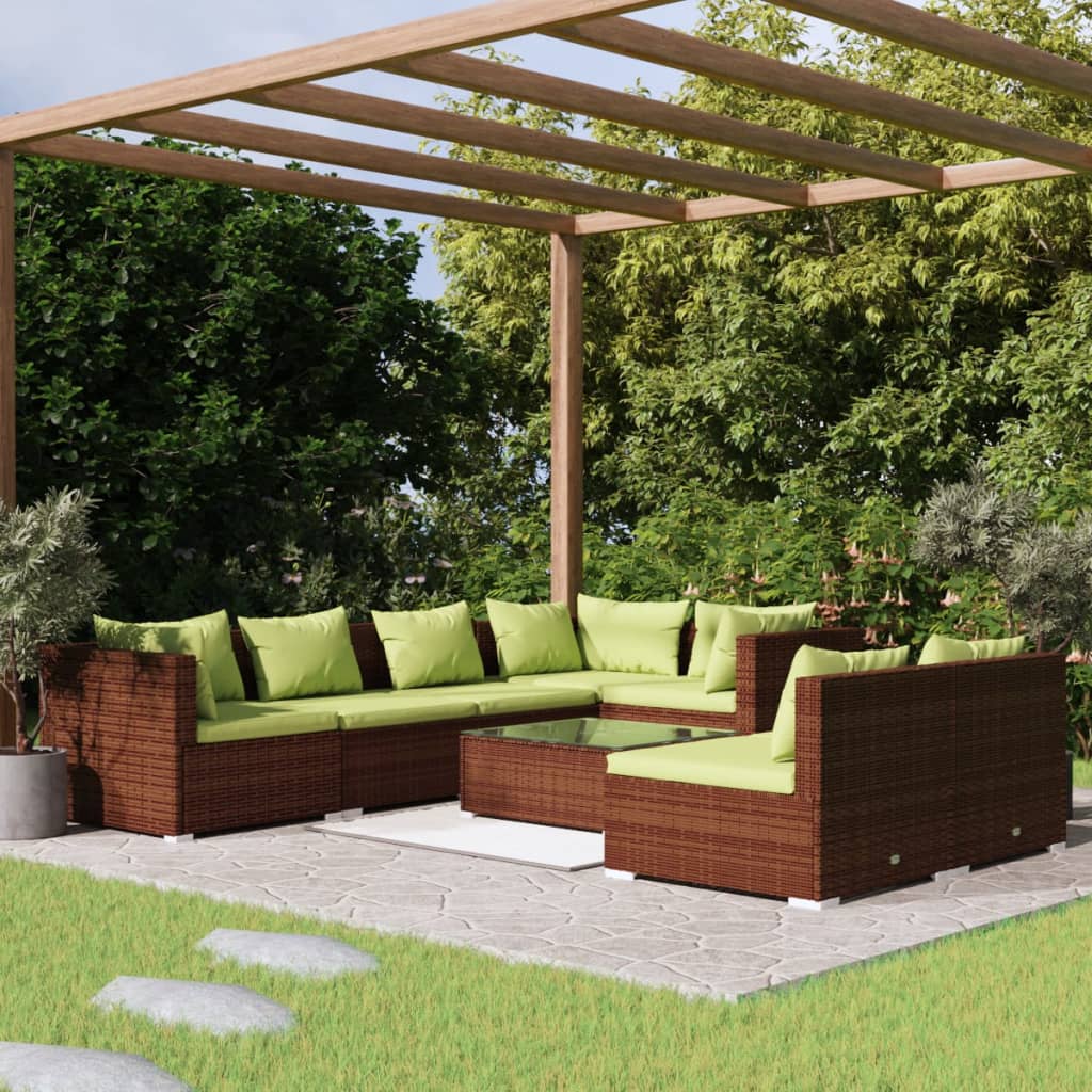 vidaXL Salon de jardin 8 pcs avec coussins Marron Résine tressée