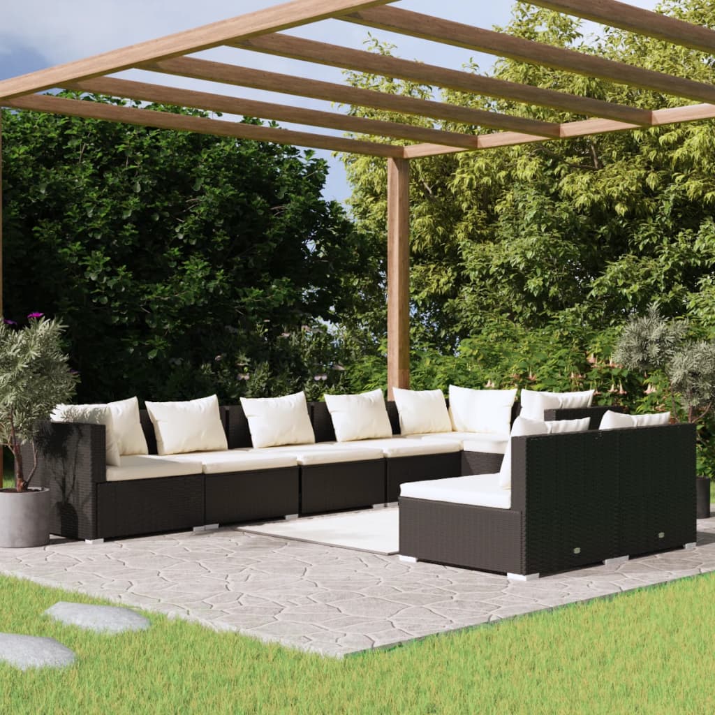 vida XL 8-tlg. Garten-Lounge-Set mit Kissen Schwarz Poly Rattan