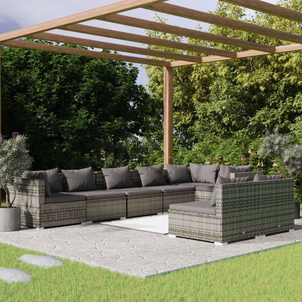 vidaXL Set mobilier de grădină cu perne, 8 piese,gri, poliratan grădină imagine model 2022