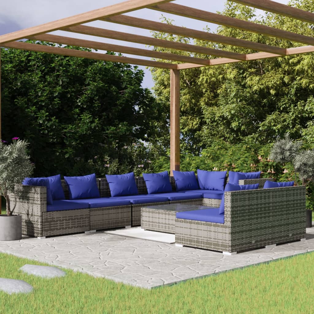 Zestaw wypoczynkowy ogrodowy, szary, 60x60x30 cm, 3+5 sofy, 8x poduszka