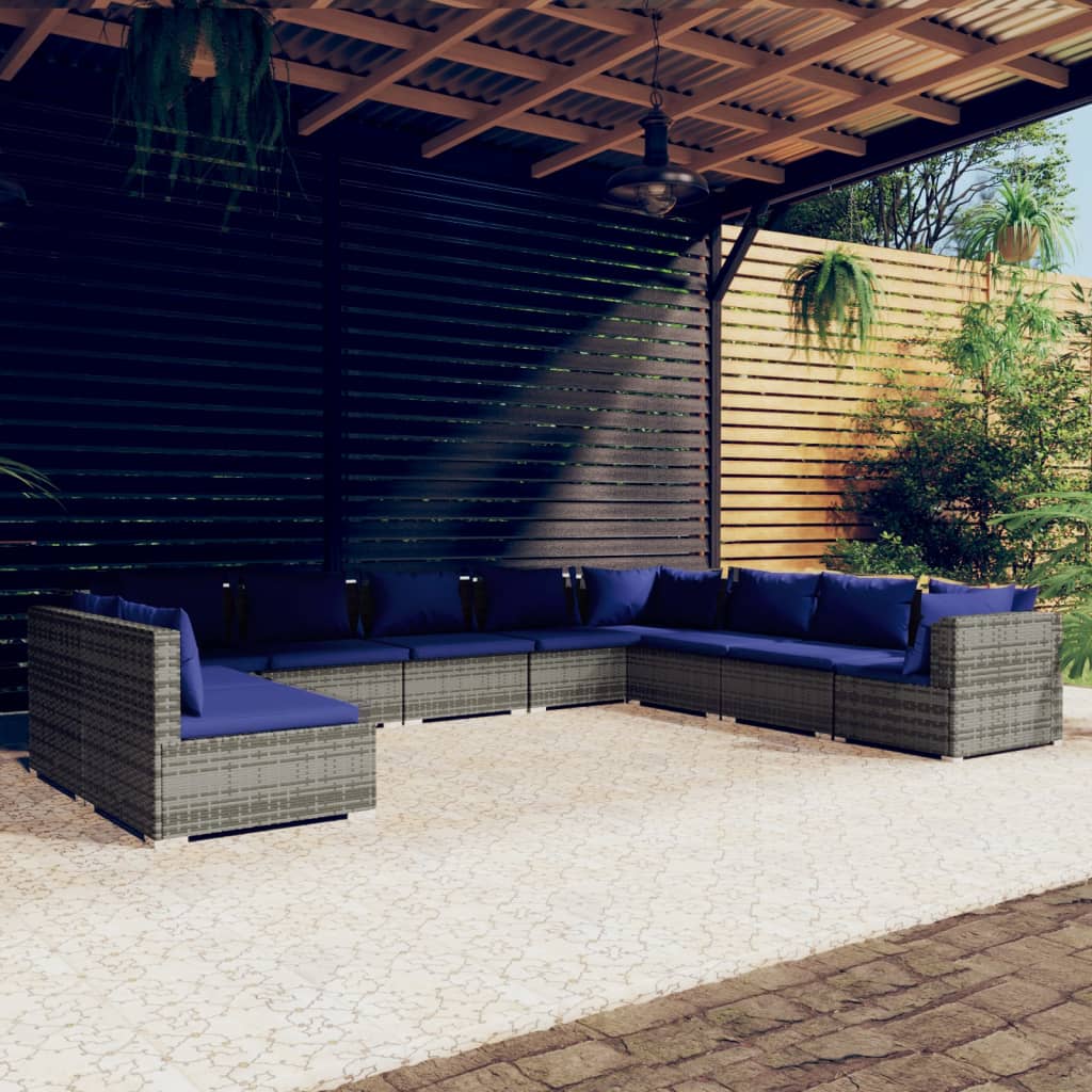 vidaXL Set mobilier de grădină cu perne, 10 piese,gri, poliratan grădină imagine model 2022