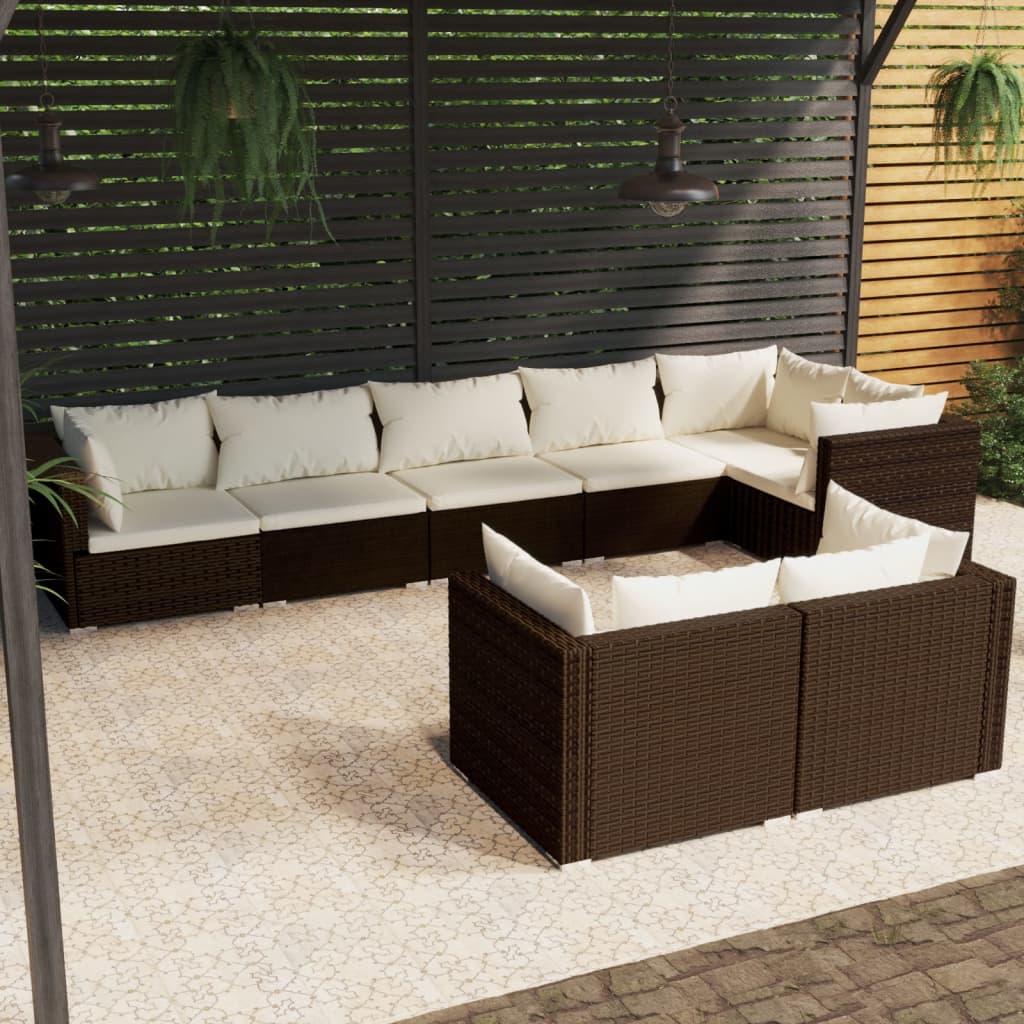 8-tlg. Garten-Lounge-Set mit Kissen Braun Poly Rattan