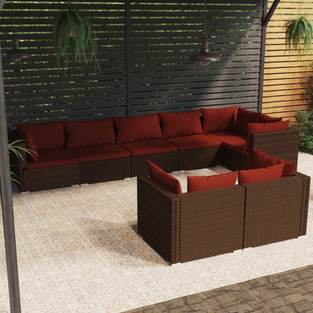 vidaXL Set mobilier de grădină cu perne, 8 piese, maro, poliratan