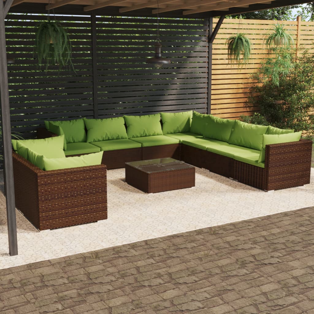 vidaXL Set mobilier de grădină cu perne, 10 piese, maro, poliratan vidaXL imagine noua