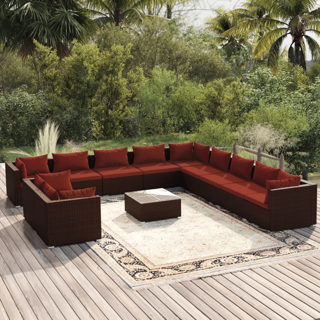 vidaXL Set mobilier de grădină cu perne, 12 piese, maro, poliratan