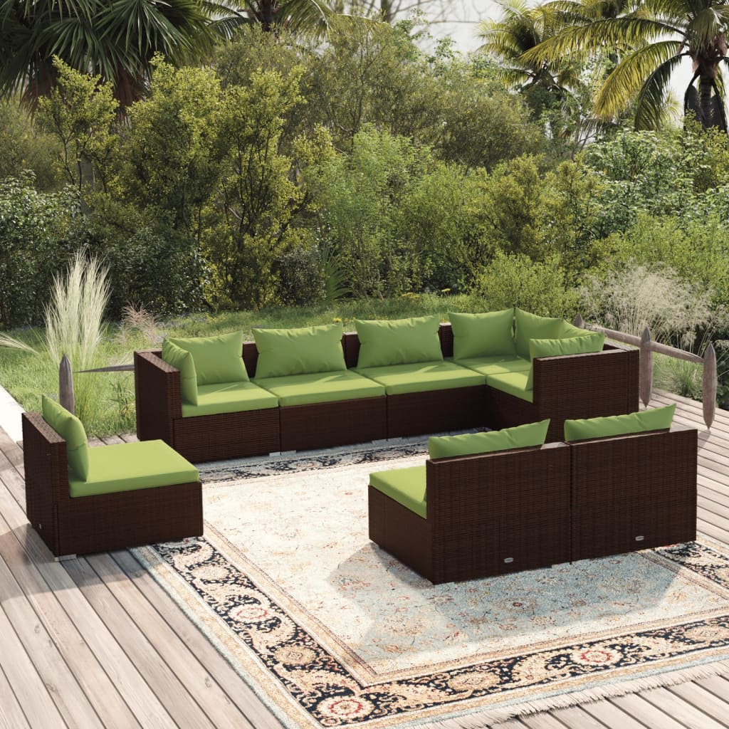 vida XL 8-tlg. Garten-Lounge-Set mit Kissen Poly Rattan Braun
