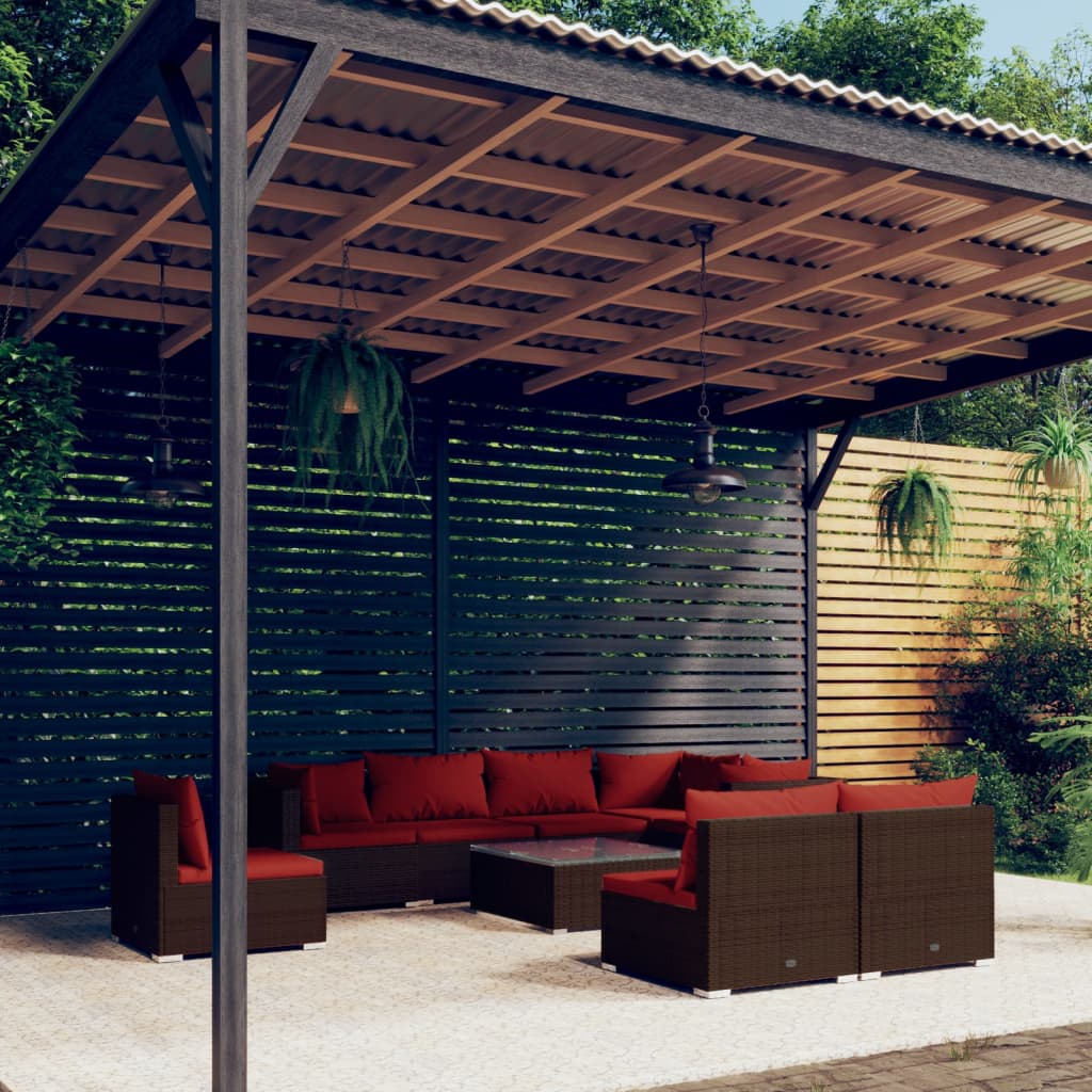 vidaXL Set mobilier de grădină cu perne, 9 piese, maro, poliratan