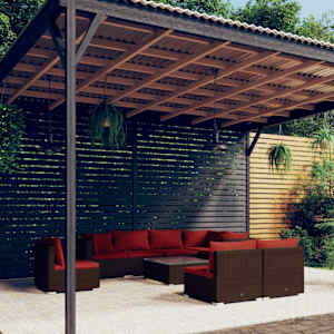 9dílná zahradní sedací souprava s poduškami polyratan hnědá - obrázek 1