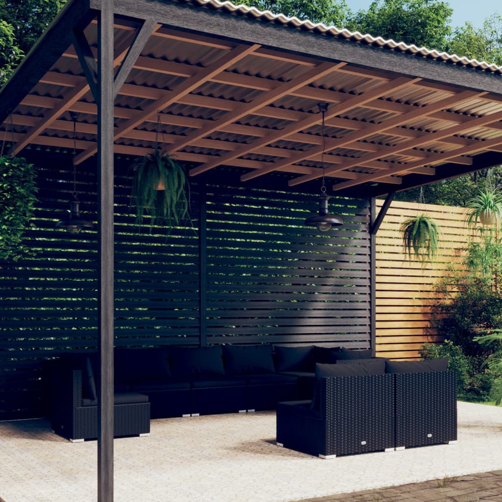 vida XL 9-tlg. Garten-Lounge-Set mit Kissen Poly Rattan Schwarz
