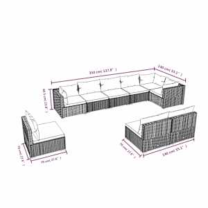 9dílná zahradní sedací souprava s poduškami polyratan hnědá - obrázek 5
