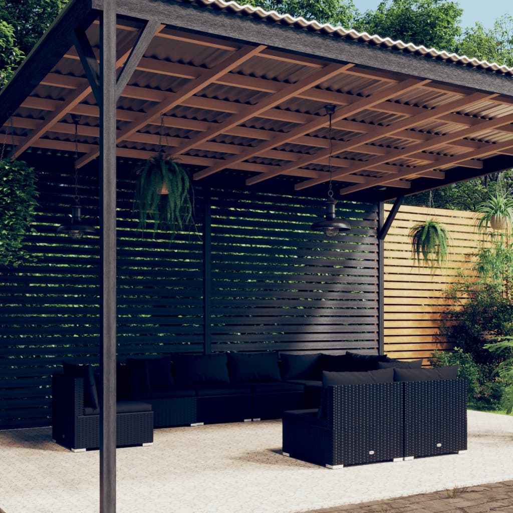 vida XL 9-tlg. Garten-Lounge-Set mit Kissen Poly Rattan Schwarz