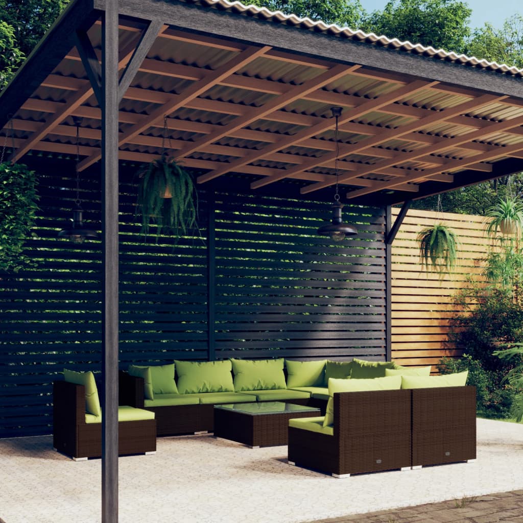 vida XL 10-tlg. Garten-Lounge-Set mit Kissen Poly Rattan Braun