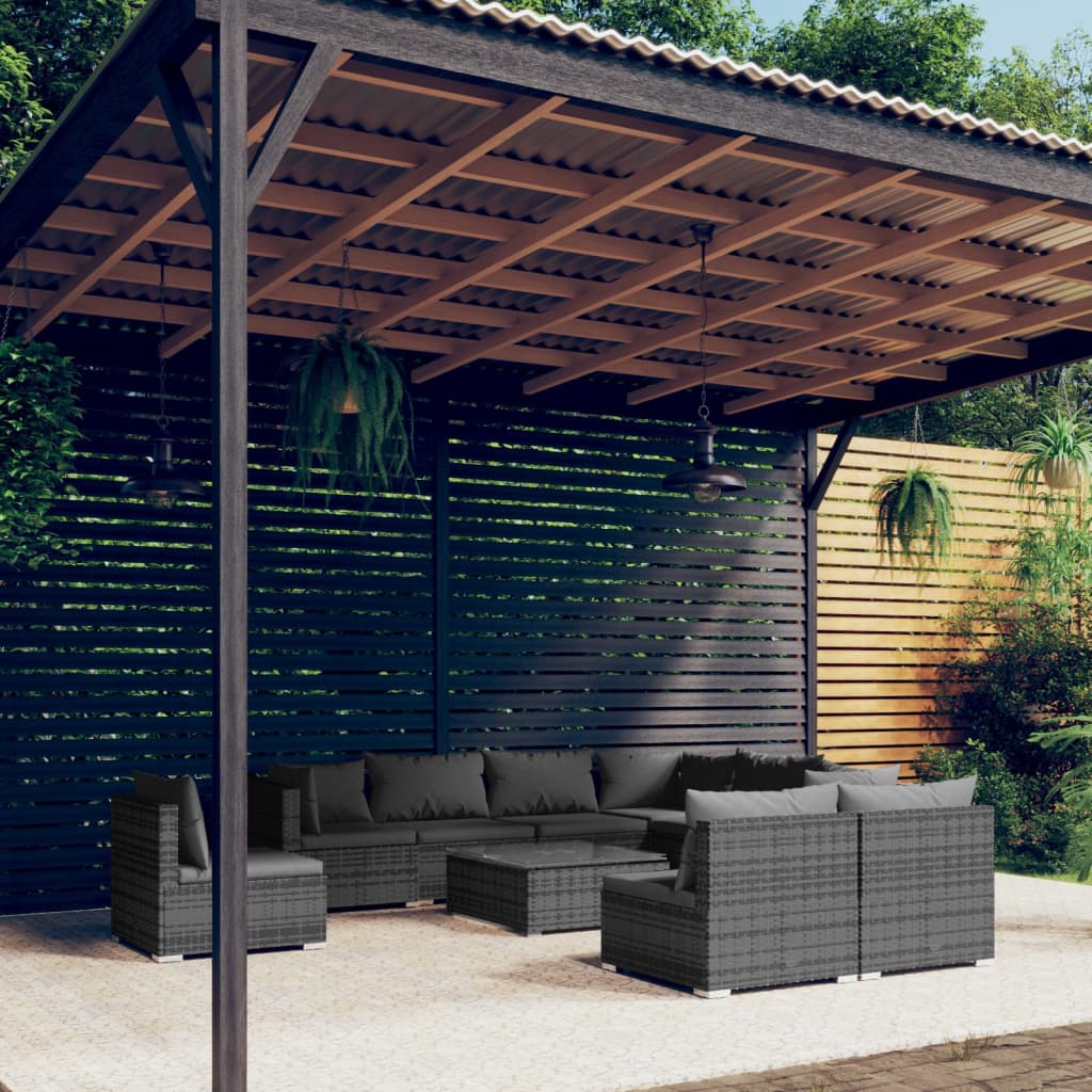 vida XL 10-tlg. Garten-Lounge-Set mit Kissen Poly Rattan Grau