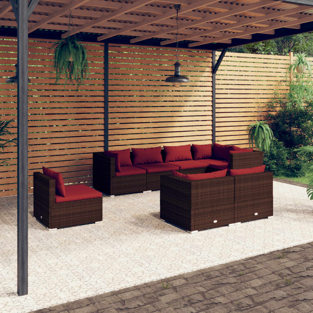 vidaXL Set mobilier de grădină cu perne, 8 piese, maro, poliratan
