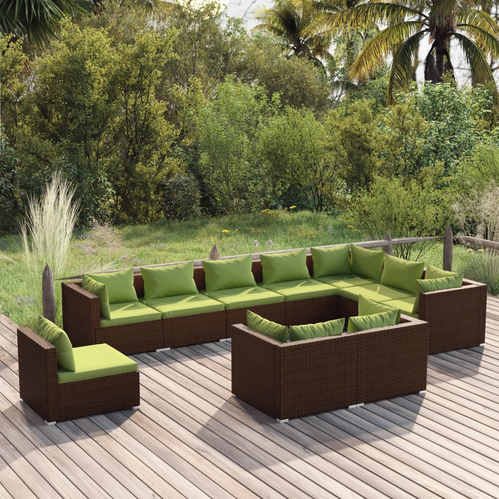 vida XL 10-tlg. Garten-Lounge-Set mit Kissen Poly Rattan Braun