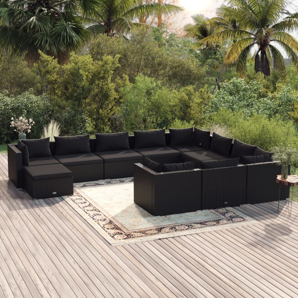 vidaXL Set mobilier de grădină cu perne, 11 piese, negru, poliratan grădină imagine model 2022