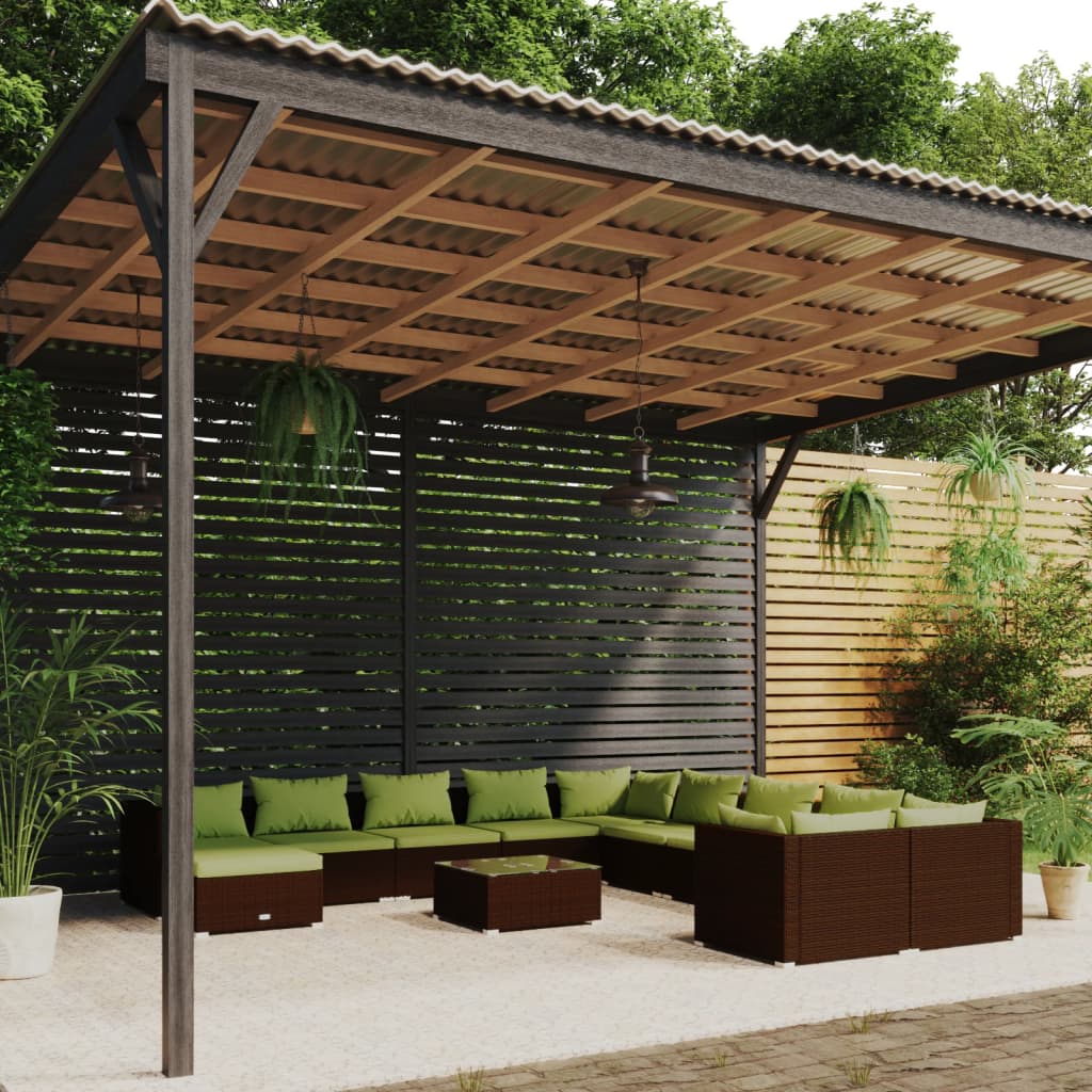 vida XL 12-tlg. Garten-Lounge-Set mit Kissen Poly Rattan Braun