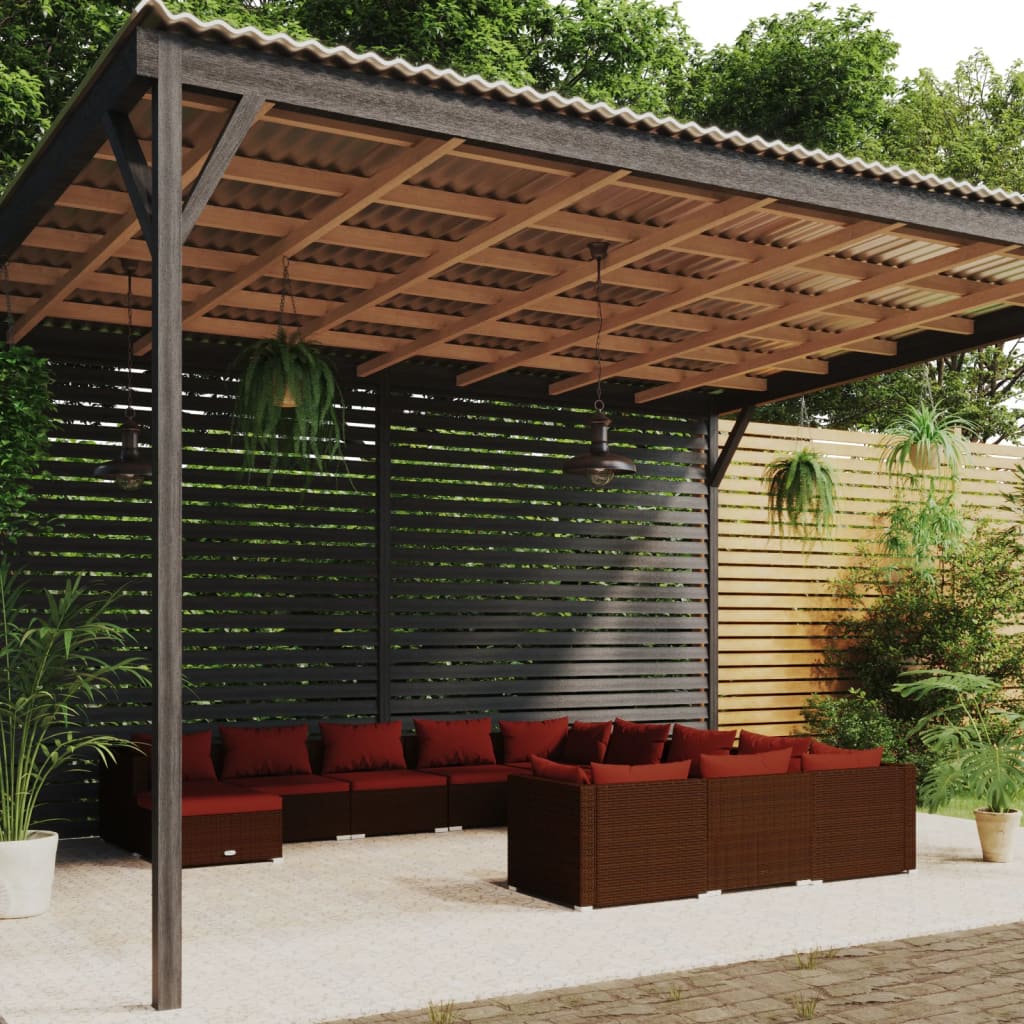 vida XL 12-tlg. Garten-Lounge-Set mit Kissen Poly Rattan Braun