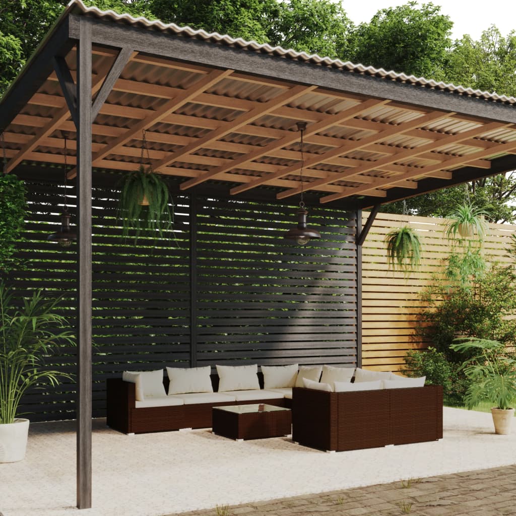 vidaXL Set mobilier de grădină cu perne, 9 piese, maro, poliratan grădină imagine model 2022