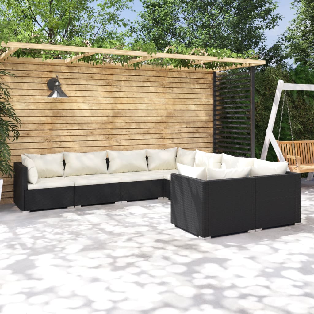 vidaXL 8-tlg. Garten-Lounge-Set mit Kissen Poly Rattan Schwarz