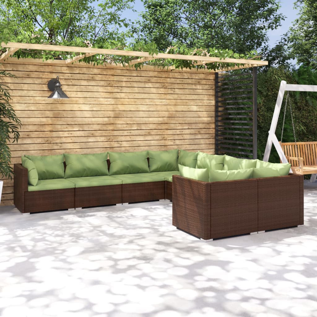 vida XL 8-tlg. Garten-Lounge-Set mit Kissen Poly Rattan Braun
