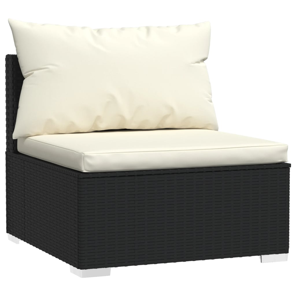 Zestaw wypoczynkowy polirattan PE, czarny, kremowe poduszki, 70x70x60,5 cm