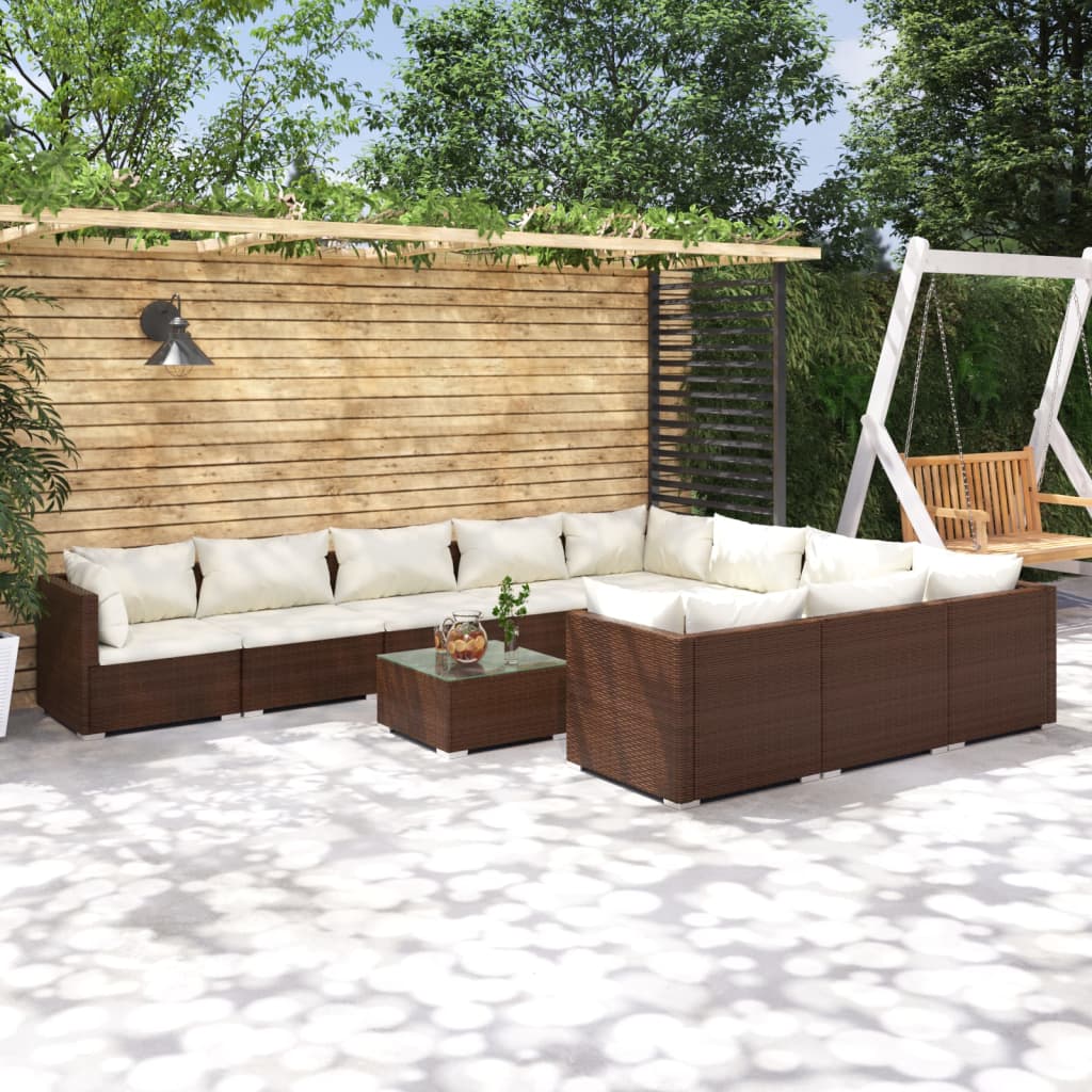 vidaXL 11-tlg. Garten-Lounge-Set mit Kissen Poly Rattan Braun