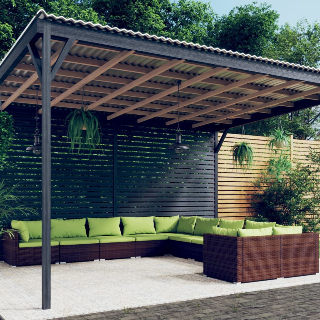 vidaXL Set mobilier de grădină cu perne, 10 piese, maro, poliratan