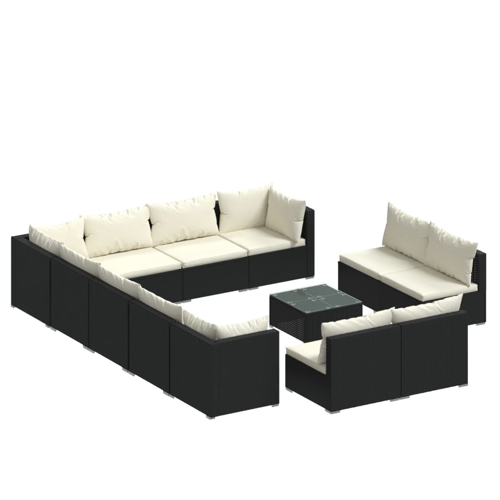 Image of vidaXL 13 Piece Garden Lounge Set with Cushions Black Poly Rattan
