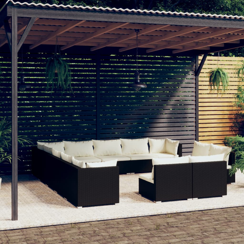 vida XL 13-tlg. Garten-Lounge-Set mit Kissen Schwarz Poly Rattan