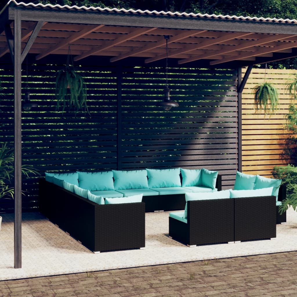 vidaXL Set mobilier de grădină cu perne, 13 piese, negru, poliratan vidaXL imagine noua
