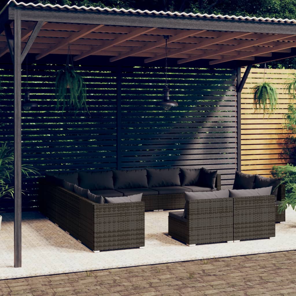 vidaXL Set mobilier de grădină cu perne, 13 piese, maro, poliratan grădină imagine model 2022