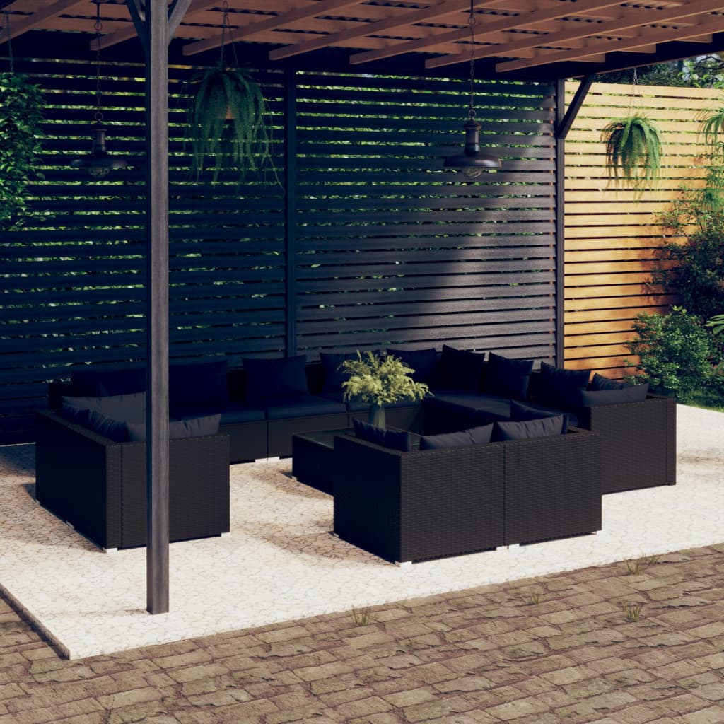 vida XL 13-tlg. Garten-Lounge-Set mit Kissen Schwarz Poly Rattan