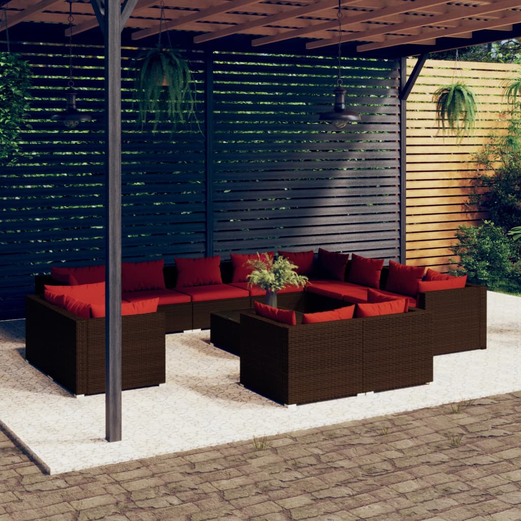 vidaXL Set mobilier de grădină cu perne, 13 piese, maro, poliratan