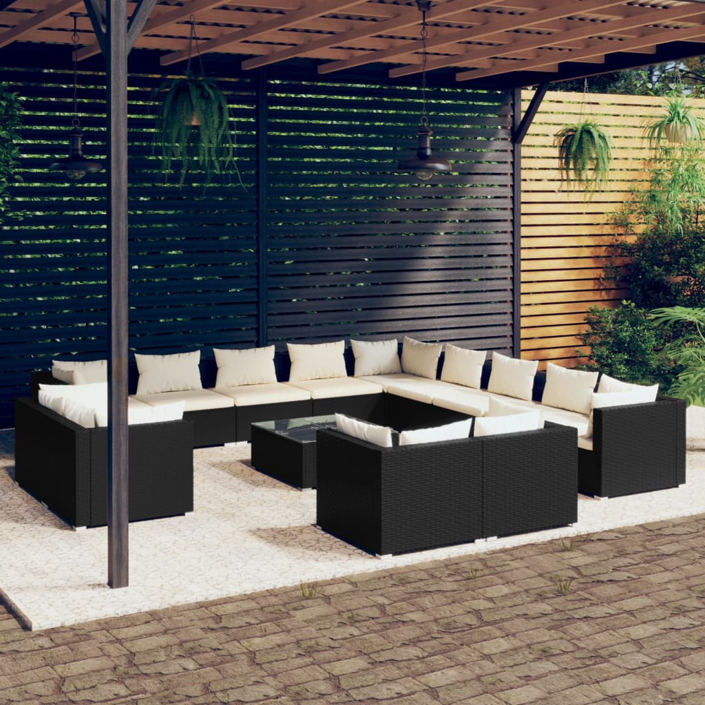 vidaXL Set mobilier de grădină cu perne, 14 piese, negru, poliratan vidaXL