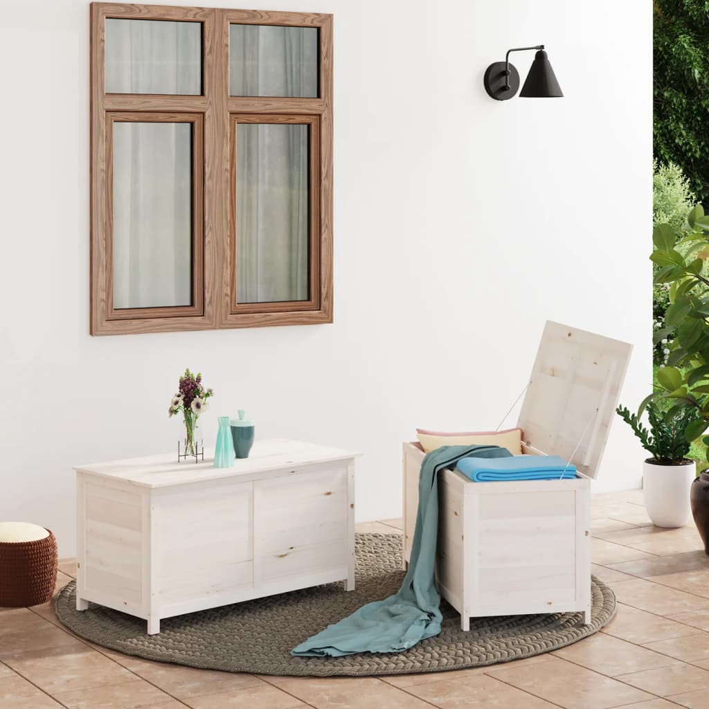 vidaXL Outdoor-Kissenbox Weiß 100x50x56 cm Massivholz Tanne