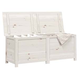 vidaXL Lauko dėžė pagalvėlėms, balta, 150x50x56cm, eglės masyvas