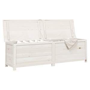 vidaXL Lauko dėžė pagalvėlėms, balta, 200x50x56cm, eglės masyvas