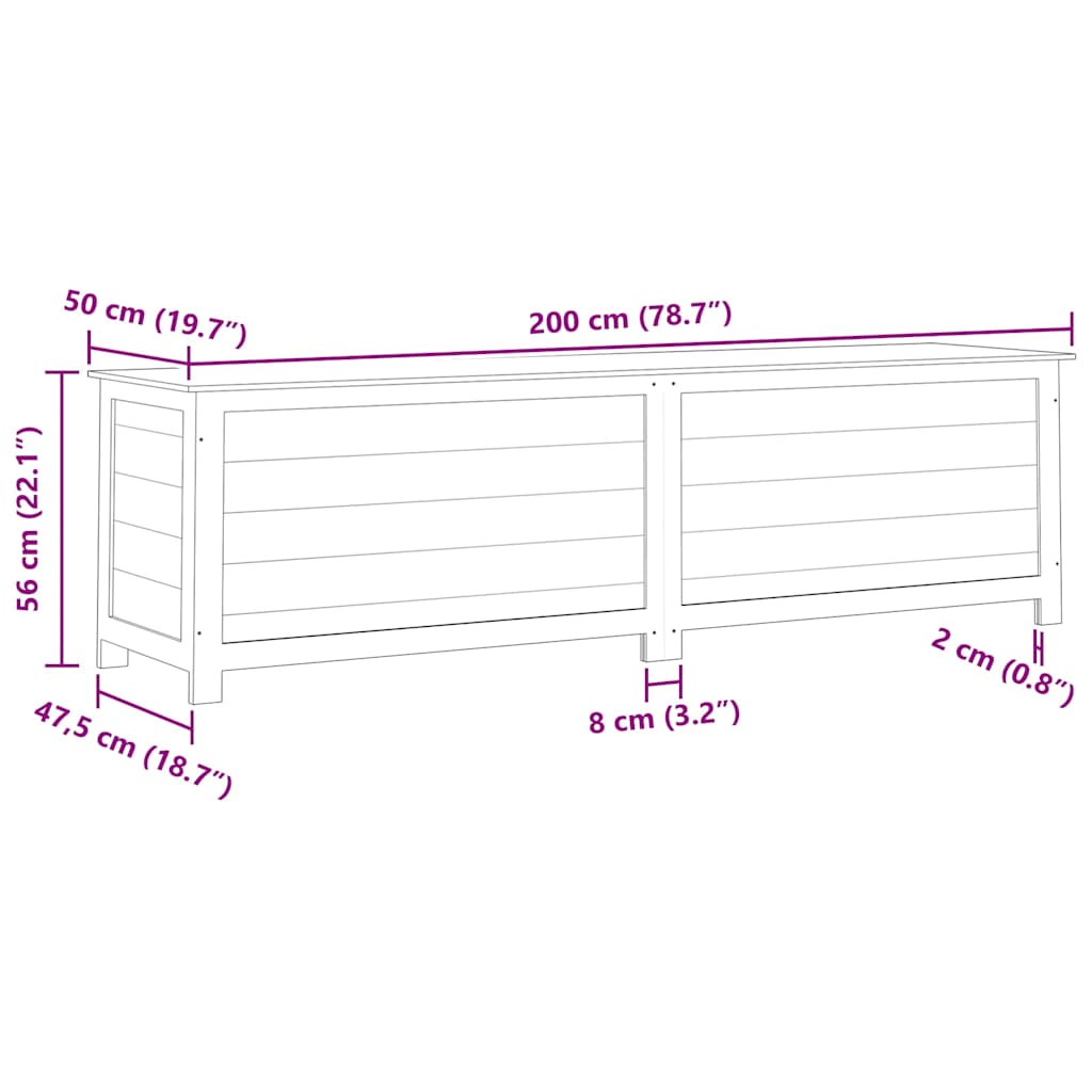 Garden pillow box, brown, 200X50X56 cm, solid spruce wood
