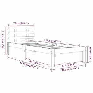 Rám postele bílý masivní dřevo 75 x 190 cm malé jednolůžko - obrázek 8